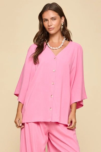 Short Sleeve Button Down Linen Top