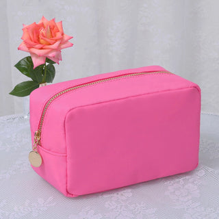 Pink Zippered Nylon Cosmetic Pouch Make up Bag