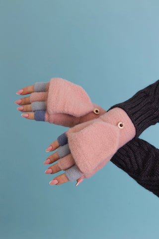 Convertible Full Coverage Fingerless Gloves Mittens Pink