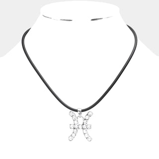 Black Choker Necklace with pisces zodiac sign pendant on rubber chain