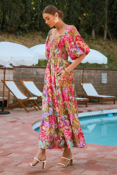 Plus Size Maxi Dress with Short Bubble Sleeves