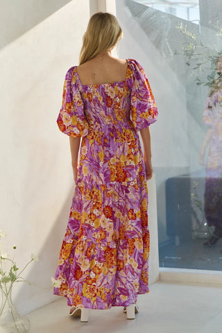 Plus Size Maxi Dress with Short Bubble Sleeves