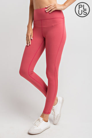 Rae Mode Plus Size Full Length Butter Leggings Mesh Inserts Coral P6035PL