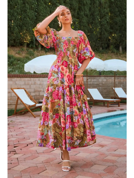 Plus Size Maxi Dress with Short Bubble Sleeves