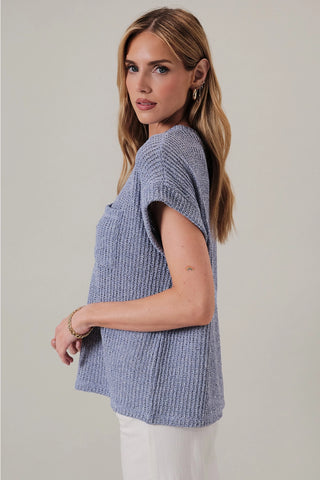 Lavender Crewneck Cuffed Short Sleeve Sweater