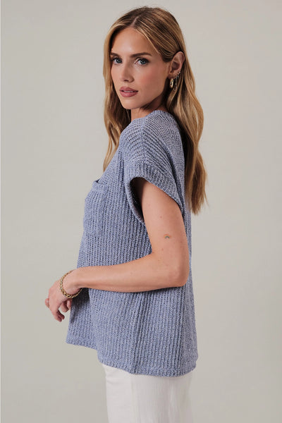 Lavender Crewneck Cuffed Short Sleeve Sweater