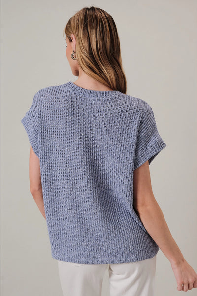 Lavender Crewneck Cuffed Short Sleeve Sweater