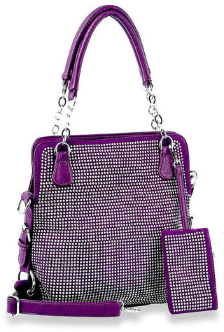 Purple Rhinestone Tote Purse with Coin Purse