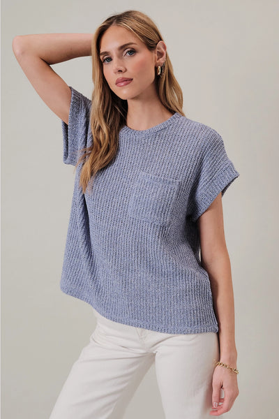 Lavender Crewneck Cuffed Short Sleeve Sweater