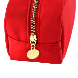 Red Zippered Nylon Cosmetic Pouch Make up Bag