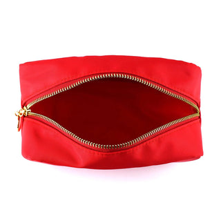 Red Zippered Nylon Cosmetic Pouch Make up Bag