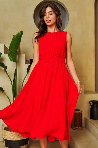Sleeveless High Low Crew Neck Midi Dress