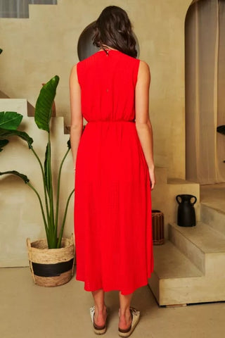 Sleeveless High Low Crew Neck Midi Dress