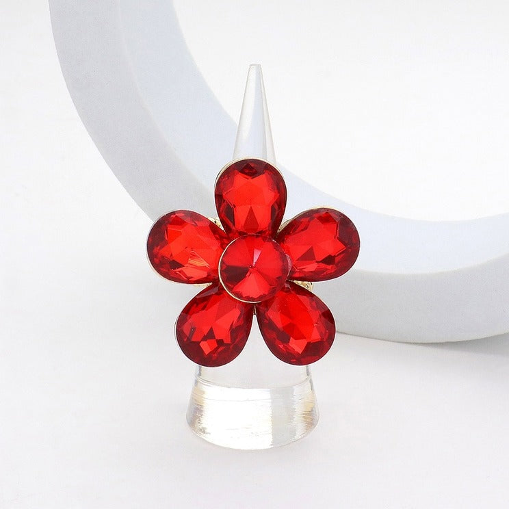 Red Flower Cluster Stretch Ring