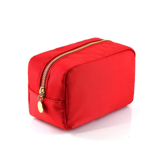 Red Zippered Nylon Cosmetic Pouch Make up Bag