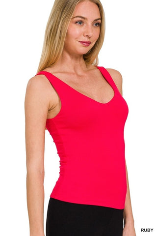Zenana Double Layer V Neck Tank Top Red