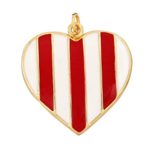 Red White Stripe Heart Charm for Necklace or Bracelet