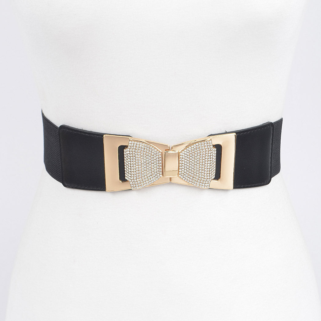 Black Rhinestone Ribbon Buckle Stretch Belt