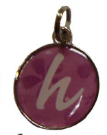 Five colorful pendants with letter 'h' on a white background