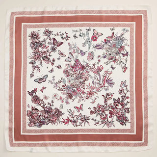 Butterfly Flower Garden Printed Square Silky Satin Scarf