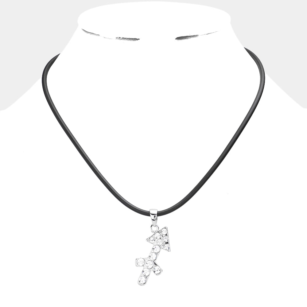 Black Choker Necklace with sagittarius zodiac sign pendant on rubber chain