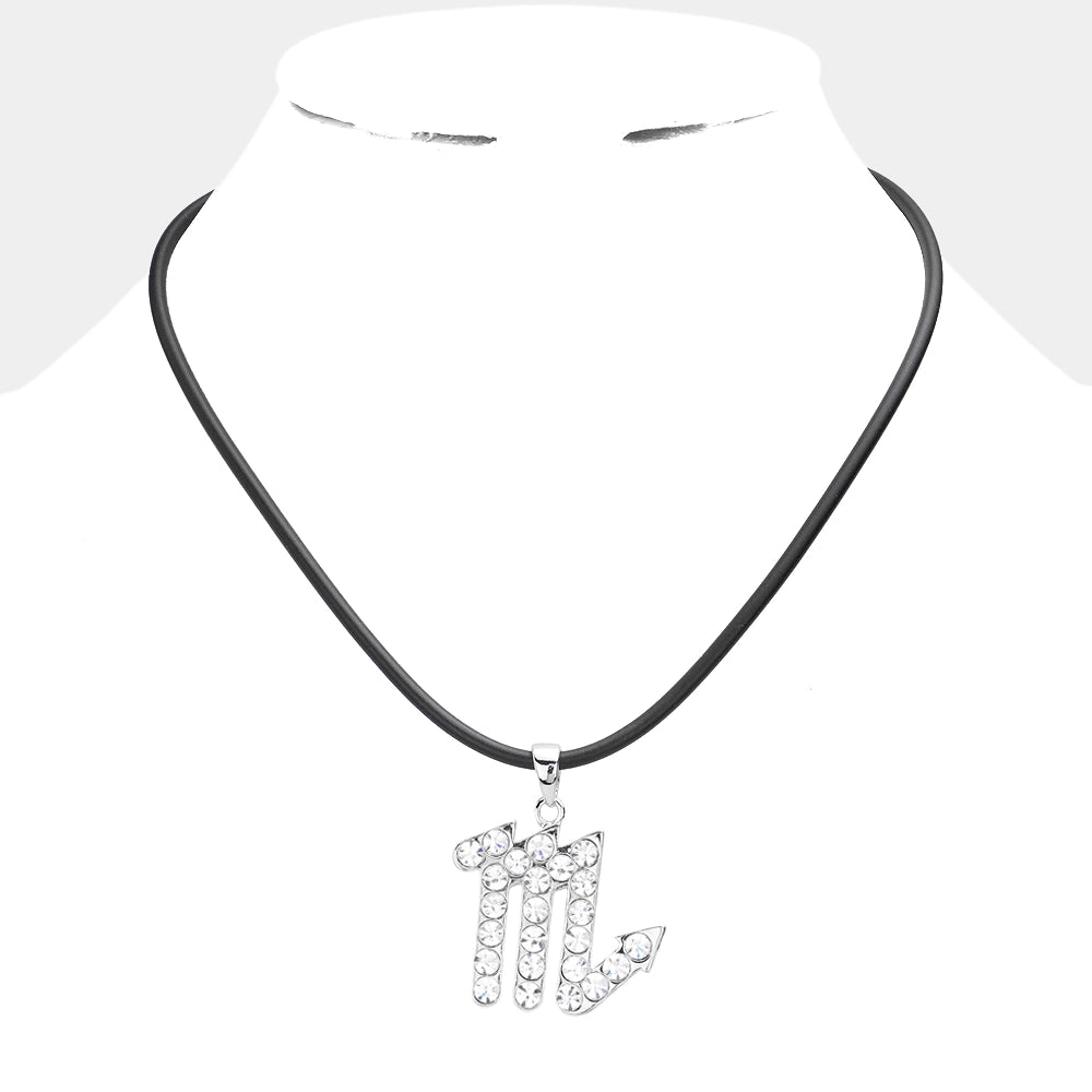 Black Choker Necklace with scorpio zodiac sign pendant on rubber chain