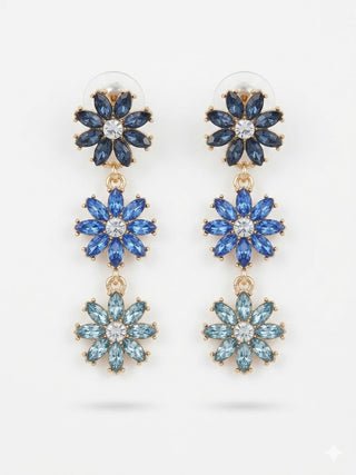 Blue Daisy Cascade Flowers Earrings