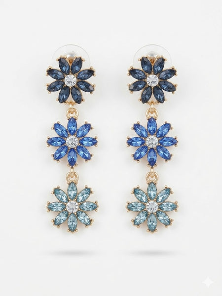 Blue Daisy Cascade Flowers Earrings