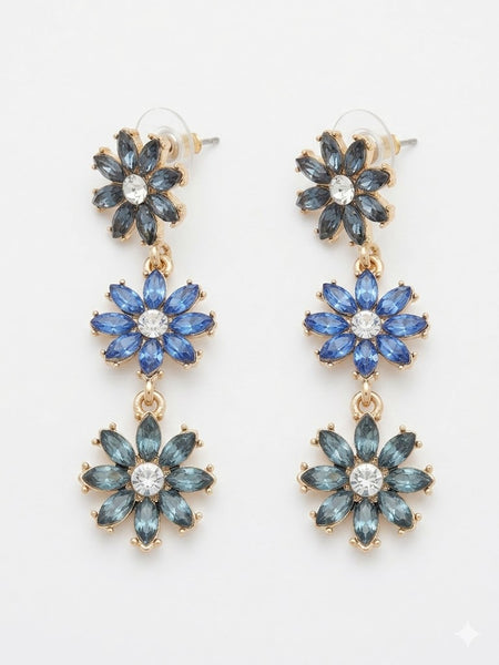 Blue Daisy Cascade Flowers Earrings