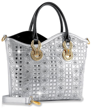 Crystal Cascade Silver Rhinestone Tote Bag Purse