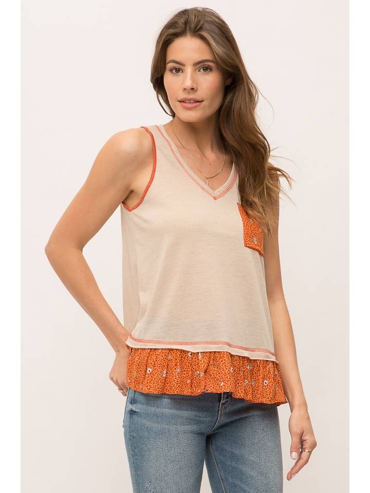 Sleeveless Tank Ruffle Hem Top
