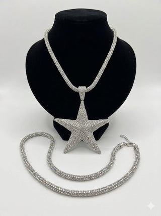 Long Clear Silver Crystal Star Tube Necklace