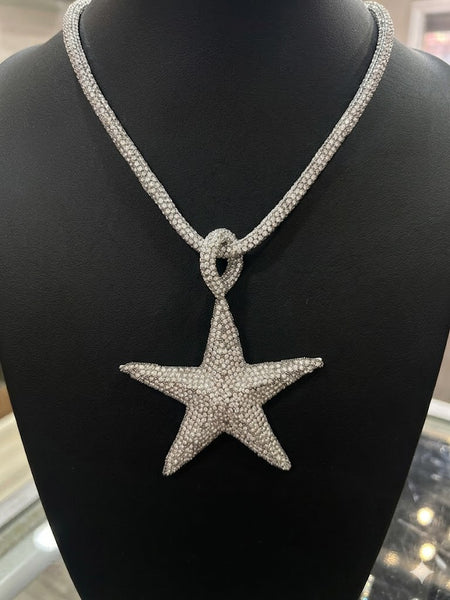 Long Clear Silver Crystal Star Tube Necklace