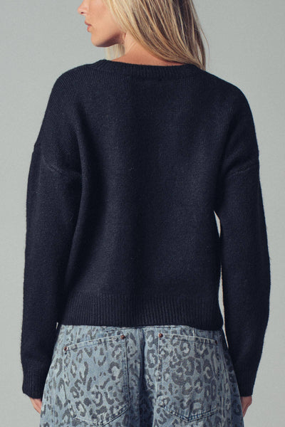 Denim Star Patch Cropped Knit Sweater