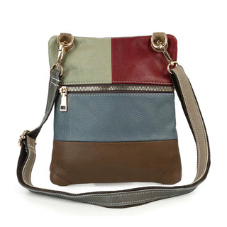 Zipper Striped Genuine Leather Crossbody Sling Purse