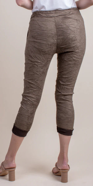 Cropped Faux Suede Metallic Foil Pants