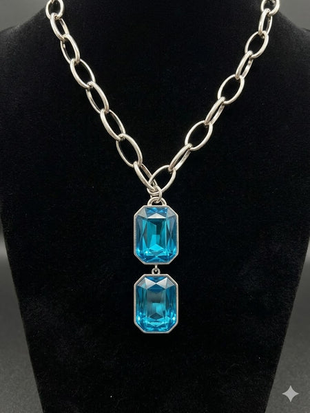 Turquoise Round Layered Crystal Necklace