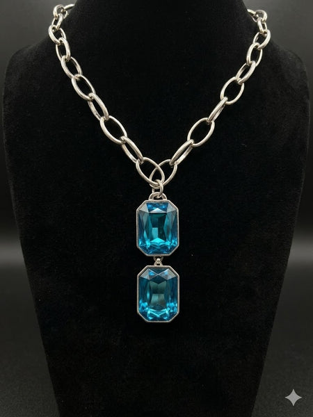 Turquoise Round Layered Crystal Necklace