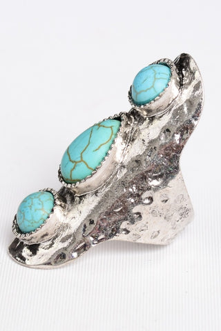 Turquoise Stone Waterfall Droplet Silver Ring
