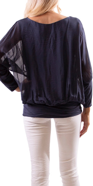Long Sleeve V Neck Silk Blouse