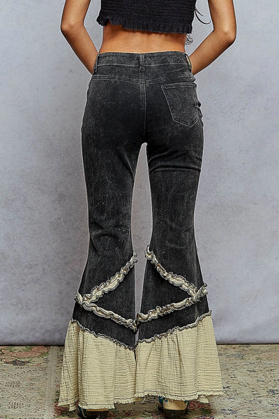 Vintage Wash Double Gauze Boho Ruffle Twill Flare Pants