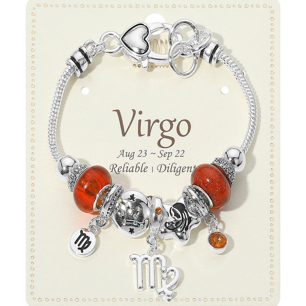 Bracelet with Virgo themed charms on a card