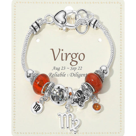 Bracelet with Virgo themed charms on a card