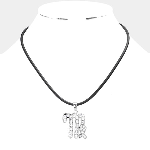 Black Choker Necklace with virgo zodiac sign pendant on rubber chain