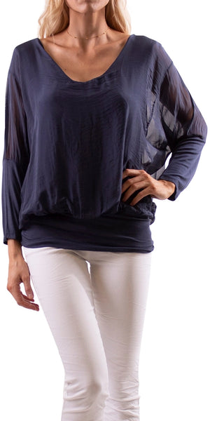 Long Sleeve V Neck Silk Blouse