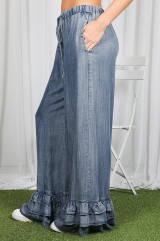 High Waist Tencil Ruffle Hem Denim Pants