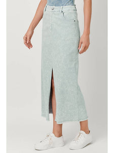Ice Blue Washed Front Slit Skirt