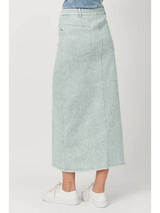 High Waist Ice Blue Washed Front Slit Denim Jean Skirt