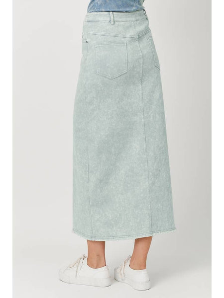 Ice Blue Washed Front Slit Skirt