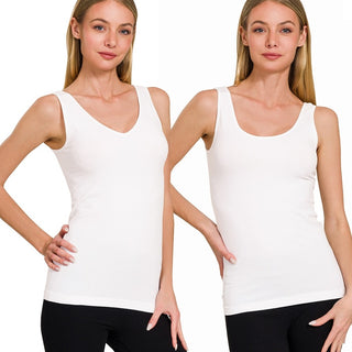 Two Way V neck Scoop White Seamless Tank Top